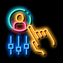 Poster - Hand Settings And Man Silhouette Agile neon light sign vector. Glowing bright icon transparent symbol illustration