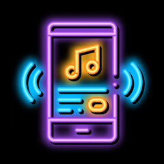 Canvas Print - Listening Music Song In Smartphone neon light sign vector. Glowing bright icon transparent symbol illustration