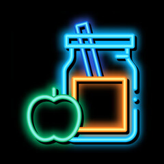 Poster - Jar with Healthy Drink and Apple Biohacking neon light sign vector. Glowing bright icon sign. transparent symbol illustration