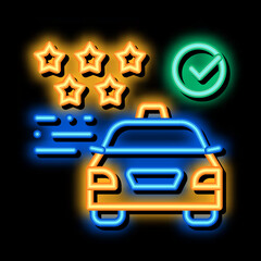 Poster - Taxi Service Rating Online neon light sign vector. Glowing bright icon sign. transparent symbol illustration