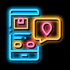 Wall Mural - Parcel Location Phone Tracking Postal Transportation Company neon light sign vector. Glowing bright icon sign. transparent symbol illustration