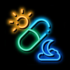 Canvas Print - Photosynthesis and Capsules Supplements neon light sign vector. Glowing bright icon sign. transparent symbol illustration