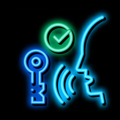 Poster - Security System Voice Control neon light sign vector. Glowing bright icon sign. transparent symbol illustration