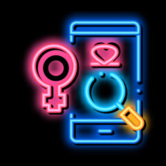 Canvas Print - Female Love Search neon light sign vector. Glowing bright icon Female Love Search sign. transparent symbol illustration