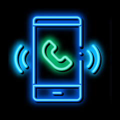 Poster - Smartphone neon light sign vector. Glowing bright icon Smartphone sign. transparent symbol illustration