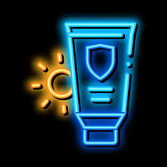 Poster - Sunscreen neon light sign vector. Glowing bright icon Sunscreen sign. transparent symbol illustration