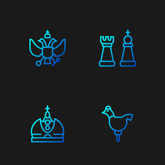 Wall Mural - Set line Cockerel lollipop, King crown, National emblem of Russia and Chess. Gradient color icons. Vector