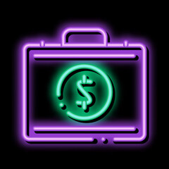 Poster - Money Dollars Case neon light sign vector. Glowing bright icon Money Dollars Case sign. transparent symbol illustration