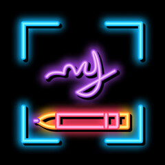Poster - Human Handwriting Authentication neon light sign vector. Glowing bright icon Human Handwriting Authentication sign. transparent symbol illustration