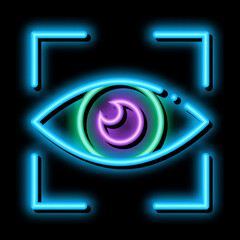 Wall Mural - Human Eye Scanning neon light sign vector. Glowing bright icon Human Eye Scanning sign. transparent symbol illustration
