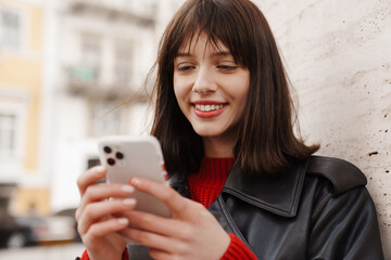 Close up of a young stylish brunette white woman