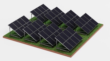 Sticker - Realistic 3D Render of Solar Panel Farm