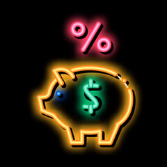Poster - Piggy Bank Pig Money neon light sign vector. Glowing bright icon Piggy Bank Pig Money sign. transparent symbol illustration