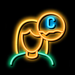 Poster - Woman And Ascorbic Acid neon light sign vector. Glowing bright icon Woman And Ascorbic Acid sign. transparent symbol illustration