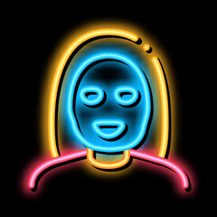 Sticker - Woman Healthcare Mask neon light sign vector. Glowing bright icon Woman Healthcare Mask sign. transparent symbol illustration