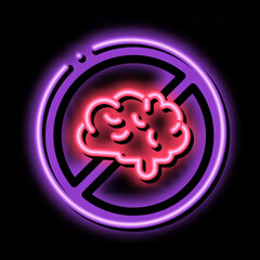 Sticker - Brain Strikethrough Mark neon light sign vector. Glowing bright icon Brain Strikethrough Mark sign. transparent symbol illustration