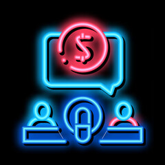 Canvas Print - Hosts Microphone Dollar neon light sign vector. Glowing bright icon Hosts Microphone Dollar sign. transparent symbol illustration