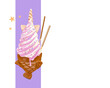  Fish wafer ice cream cone with strawberry and vanilla decoration with unicorn style and chocolate sticks. Korean ice cream. Anime food illustration. Authentic pastel ice cream and snack.