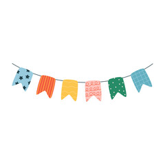 Cute colourful flags for party. Hand drawn vector illustration.