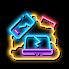 Poster - Broken Devices neon light sign vector. Glowing bright icon Broken Devices sign. transparent symbol illustration