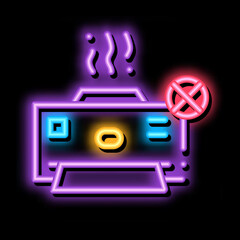 Poster - Broken Printer neon light sign vector. Glowing bright icon Broken Printer sign. transparent symbol illustration