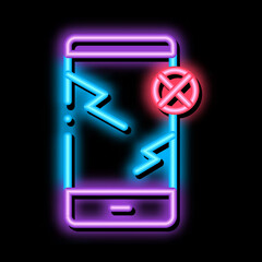 Poster - Broken Smartphone neon light sign vector. Glowing bright icon Broken Smartphone sign. transparent symbol illustration