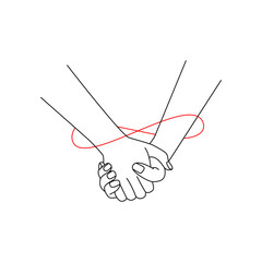 two hands together and red thread