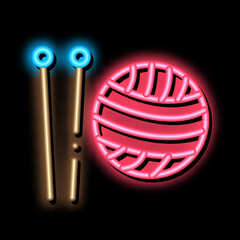 Sticker - Knitting Needles neon light sign vector. Glowing bright icon Knitting Needles sign. transparent symbol illustration