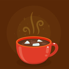 Hot Drink With Marshmallows. Isolated Vector Illustration