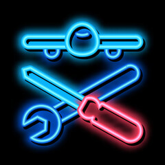 Poster - Plane Instruments neon light sign vector. Glowing bright icon Plane Instruments sign. transparent symbol illustration