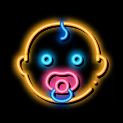 Poster - Baby Child Head neon light sign vector. Glowing bright icon Baby Child Head sign. transparent symbol illustration