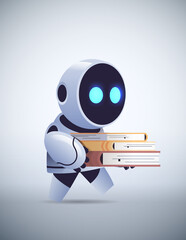Poster - modern robot student holding books online education machine learning knowledge artificial intelligence concept