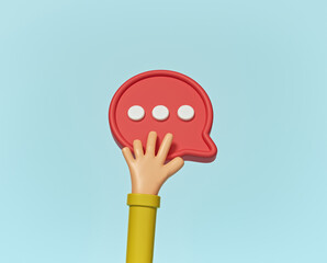 Poster - Cartoon hand and Chat bubble. minimal Talk, dialogue icon. 3d rendering