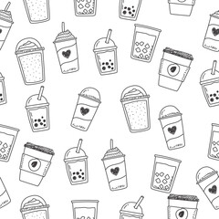 Wall Mural - Bubble tea seamless pattern with doodle style vector suitable for background or wallpaper