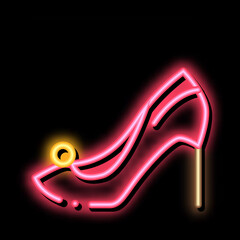 Wall Mural - Female Shoe neon light sign vector. Glowing bright icon Female Shoe sign. transparent symbol illustration