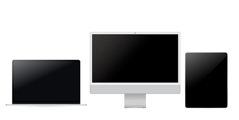 Poster - Mockup of laptop, tablet pc and frame Computer monitor. Responsive web design devices mock up.