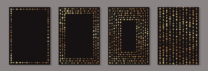 Wall Mural - Modern luxury card templates for wedding or business or presentation or birthday greeting with golden glittering lines on a black background.