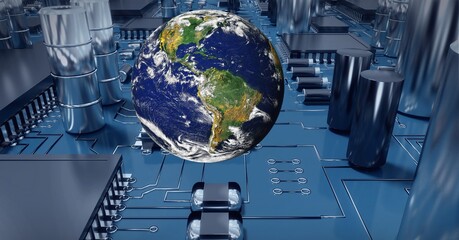 Composition of globe over computer circuit board