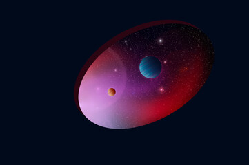 Wall Mural - Looking through a portal at a universe of planets and stars