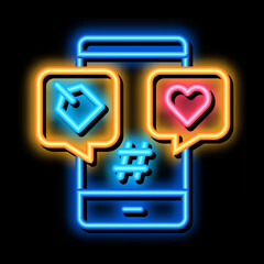 Poster - Phone Heart Label neon light sign vector. Glowing bright icon Phone Heart Label sign. transparent symbol illustration