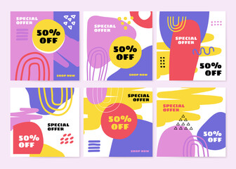 Wall Mural - square poster summer sale. trendy editable template for social networks stories, vector illustration