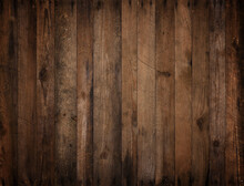 Dark Wood Texture. Weathered Rustic Wood Background From Old Planks With Rusty Nails.