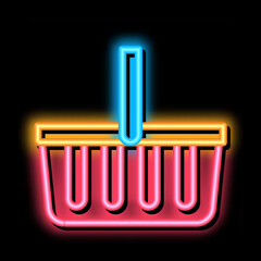 Poster - Shop Basket neon light sign vector. Glowing bright icon Shop Basket sign. transparent symbol illustration