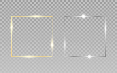 Wall Mural - gold silver squares. luxury frames on transparent background. wedding elements for greeting card or 