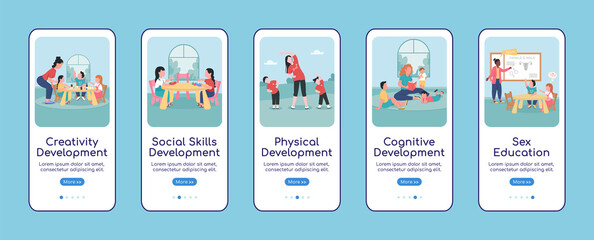 Poster - children development onboarding mobile app screen flat vector template. walkthrough website 5 steps 