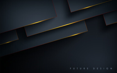 Wall Mural - luxury abstract black background with layers golden light