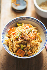 Wall Mural - Pad thai tofu, pasta with tofu and vegetables, nuts