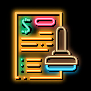 Stamp Document neon light sign vector. Glowing bright icon Stamp Document sign. transparent symbol illustration