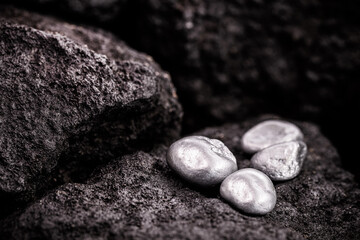 Poster - silver stones in mine, mineral extraction concept