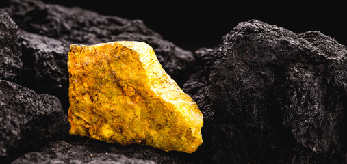 Poster - uranium ore in mine, mineral radiation concept, radioactive energy
